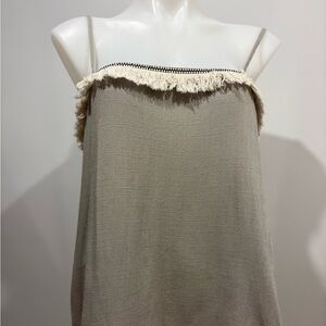 Fringed Spaghetti-Strap Tank Top in Taupe- Lost in Lunar